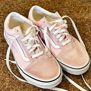 Vans Women's Light Pink and White Sneakers Size 7
